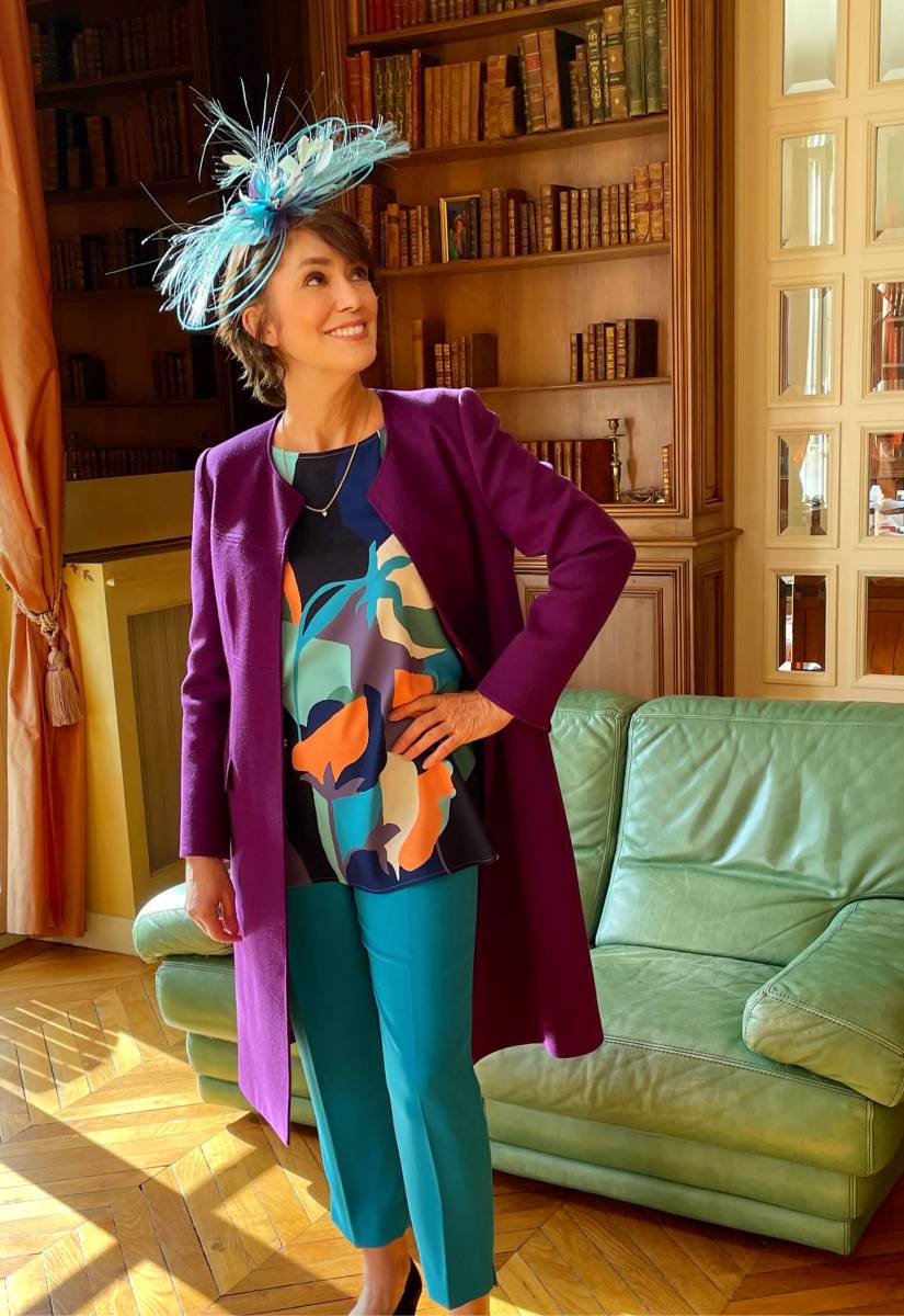 Tenue de cocktail tunique Lozzari et pantalon de la creatrice Paule Vasseur 